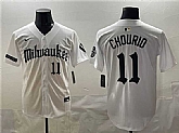 Men's Milwaukee Brewers #11 Jackson Chourio White 'Gothic 414 Shadows Edition' Vapor Premier Limited Stitched Jersey,baseball caps,new era cap wholesale,wholesale hats