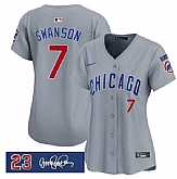 Women's Chicago Cubs #7 Dansby Swanson Gray 'Ryne Sandberg Tribute' Vapor Limited V3 Stitched Jersey Dzhi,baseball caps,new era cap wholesale,wholesale hats