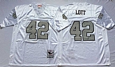 Men's Raiders #42 Ronnie Lott White Silver Number Throwback Stitched Football Jersey,baseball caps,new era cap wholesale,wholesale hats