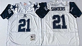 Men's Dallas Cowboys #21 Deion Sanders White Throwback Stitched Football Jersey,baseball caps,new era cap wholesale,wholesale hats
