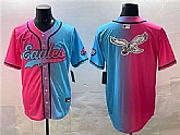 Men's Philadelphia Eagles Team Big Logo Pink Blue Limited Stitched Baseball Jersey,baseball caps,new era cap wholesale,wholesale hats