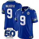 Men's Seattle Seahawks #9 Kenneth Walker III Royal 2025 F.U.S.E 50th Anniversary Patch Throwback Vapor Limited Stitched Jersey,baseball caps,new era cap wholesale,wholesale hats