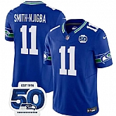 Men's Seattle Seahawks #11 Jaxon Smith-Njigba 2025 F.U.S.E 50th Anniversary Patch Throwback Vapor Limited Stitched Jersey,baseball caps,new era cap wholesale,wholesale hats