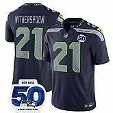 Men & Women & Youth Seattle Seahawks #21 Devon Witherspoon Navy 2025 F.U.S.E. 50th Anniversary Patch Vapor Limited Stitched Jersey,baseball caps,new era cap wholesale,wholesale hats