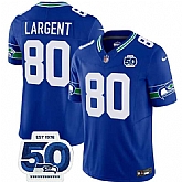 Men's Seattle Seahawks #80 Steve Largent Royal 2025 F.U.S.E 50th Anniversary Patch Throwback Vapor Limited Stitched Jersey,baseball caps,new era cap wholesale,wholesale hats