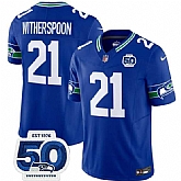 Men's Seattle Seahawks #21 Devon Witherspoon Royal 2025 F.U.S.E 50th Anniversary Patch Throwback Vapor Limited Stitched Jersey,baseball caps,new era cap wholesale,wholesale hats