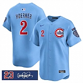 Men's Chicago Cubs #2 Nico Hoerner Blue 'Ryne Sandberg Tribute' Vapor Limited V3 Stitched Jersey Dzhi,baseball caps,new era cap wholesale,wholesale hats