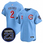 Men's Chicago Cubs #2 Nico Hoerner Blue 'Ryne Sandberg Tribute' Vapor Limited V2 Stitched Jersey Dzhi,baseball caps,new era cap wholesale,wholesale hats
