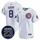 Men's Chicago Cubs #8 lan Happ White Pinstripe 'Ryne Sandberg Tribute' Vapor Limited V2 Stitched Jersey Dzhi,baseball caps,new era cap wholesale,wholesale hats