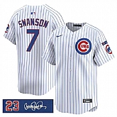 Men's Chicago Cubs #7 Dansby Swanson White Pinstripe 'Ryne Sandberg Tribute' Vapor Limited V3 Stitched Jersey Dzhi,baseball caps,new era cap wholesale,wholesale hats