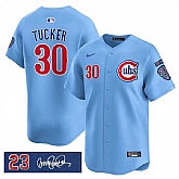 Men's Chicago Cubs #30 Kyle Tucker Blue 'Ryne Sandberg Tribute' Vapor Limited V3 Stitched Jersey Dzhi,baseball caps,new era cap wholesale,wholesale hats
