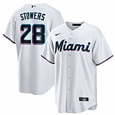 Men's Miami Marlins #28 Kyle Stowers White Cool Base Stitched Jersey Dzhi,baseball caps,new era cap wholesale,wholesale hats