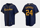 Men's Milwaukee Brewers #24 William Contreras Navy Cool Base Stitched Jersey,baseball caps,new era cap wholesale,wholesale hats