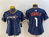Women's Houston Astros #1 Carlos Correa Navy 2025 City Connect With Texas Patch Limited Stitched Jersey,baseball caps,new era cap wholesale,wholesale hats