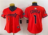 Women's Houston Astros #1 Carlos Correa Orange 2025 City Connect With Texas Patch Limited Stitched Jersey,baseball caps,new era cap wholesale,wholesale hats