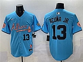 Men's Atlanta Braves #13 Ronald Acuna Jr. Blue 2024 Atliens & Peach With Outkast Patch Vapor Limited Stitched Jersey,baseball caps,new era cap wholesale,wholesale hats