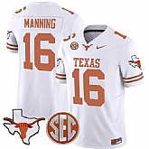 Men's Texas Longhorns #16 Arch Manning White F.U.S.E. Map & SEC Patch Vapor Limited V4 Stitched Jersey Dzhi,baseball caps,new era cap wholesale,wholesale hats
