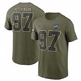 Men's Detroit Lions #97 Aidan Hutchinson Olive 2025 Salute to Service Name & Number T-Shirt,baseball caps,new era cap wholesale,wholesale hats