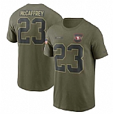Men's San Francisco 49ers #23 Christian McCaffrey Olive 2025 Salute to Service Name & Number T-Shirt,baseball caps,new era cap wholesale,wholesale hats