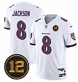 Men's Baltimore Ravens #8 Lamar Jackson White 2025 F.U.S.E Jacoby Jones Patch Vapor Limited Jersey Dzhi,baseball caps,new era cap wholesale,wholesale hats