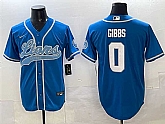Men's Detroit Lions #0 Jahmyr Gibbs Blue Cool Base Stitched Baseball Jersey,baseball caps,new era cap wholesale,wholesale hats