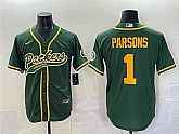 Men's Green Bay Packers #1 Micah Parsons Green Cool Base Stitched Baseball Jersey,baseball caps,new era cap wholesale,wholesale hats