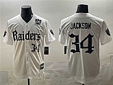 Men's Las Vegas Raiders #34 Bo Jackson White 'Gothic Sin City Shadows Edition' With 65th Anniversary Patch Vapor Limited Stitched Baseball Jersey,baseball caps,new era cap wholesale,wholesale hats