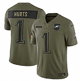 Men's Philadelphia Eagles #1 Jalen Hurts Olive 2025 Salute to Service Limited Stitched Jersey Dyin,baseball caps,new era cap wholesale,wholesale hats