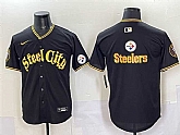 Men's Pittsburgh Steelers Team Big Logo Black 412 Patch Vapor Premier Limited Stitched Baseball Jersey,baseball caps,new era cap wholesale,wholesale hats