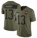 Men's San Francisco 49ers #13 Brock Purdy Olive 2025 Salute to Service Limited Stitched Jersey Dyin,baseball caps,new era cap wholesale,wholesale hats