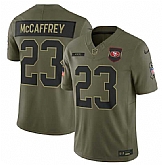 Men's San Francisco 49ers #23 Christian McCaffrey Olive 2025 Salute to Service Limited Stitched Jersey Dyin,baseball caps,new era cap wholesale,wholesale hats