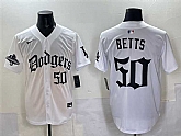 Men's Los Angeles Dodgers #50 Mookie Betts White 2025 LA Gothic Style With 2024 World Series Champions Patch Vapor Premier Limited Stitched Jersey,baseball caps,new era cap wholesale,wholesale hats