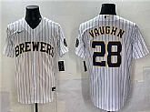 Men's Milwaukee Brewers #28 Andrew Vaughn White Pinstripe 2025 With Patch Stitched Jersey,baseball caps,new era cap wholesale,wholesale hats