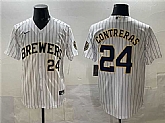 Men's Milwaukee Brewers #24 William Contreras White Pinstripe 2025 With Patch Stitched Stitched Jersey,baseball caps,new era cap wholesale,wholesale hats