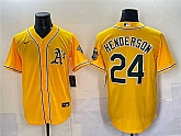 Men's Oakland Athletics #24 Rickey Henderson Yellow With Patch Stitched Jersey,baseball caps,new era cap wholesale,wholesale hats