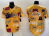 Men's Los Angeles Lakers Team Big Logo Yellow Limited Stitched Baseball Jersey,baseball caps,new era cap wholesale,wholesale hats