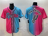 Men's San Antonio Spurs Team Big Logo Pink Blue Limited Stitched Baseball Jersey,baseball caps,new era cap wholesale,wholesale hats