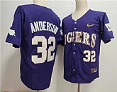 Men's LSU Tigers #32 Kade Anderson Purple 2025 Stitched Baseball Jersey,baseball caps,new era cap wholesale,wholesale hats