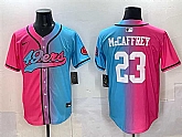 Men's San Francisco 49ers #23 Christian McCaffrey Pink Blue Limited Stitched Baseball Jersey,baseball caps,new era cap wholesale,wholesale hats