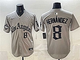 Men's Los Angeles Dodgers #8 Enrique Hernandez Grey LA Gothic Style With 2025 World Series Champions Patch Limited Stitched Jersey Dzhi,baseball caps,new era cap wholesale,wholesale hats