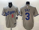 Men's Los Angeles Dodgers #3 Edwin Diaz Grey With 2025 World Series Champions Patch Limited Stitched Jersey Dzhi,baseball caps,new era cap wholesale,wholesale hats