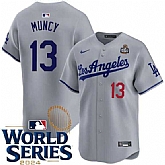 Men's Los Angeles Dodgers #13 Max Muncy Gray 2024 World Series Patch Limited Stitched Jersey Dzhi,baseball caps,new era cap wholesale,wholesale hats