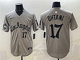 Men's Los Angeles Dodgers #17 Shohei Ohtani Grey LA Gothic Style With 2025 World Series Champions Patch Limited Stitched Jersey Dzhi,baseball caps,new era cap wholesale,wholesale hats