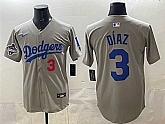 Mens Los Angeles Dodgers #3 Edwin Diaz Grey With 2025 World Series Champions Patch Limited Stitched Jersey Dzhi,baseball caps,new era cap wholesale,wholesale hats