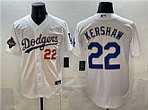 Men's Los Angeles Dodgers #22 Clayton Kershaw White 2025 World Series Champions Patch Stitched Jersey Dzhi,baseball caps,new era cap wholesale,wholesale hats