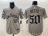 Men's Los Angeles Dodgers #50 Mookie Betts Grey LA Gothic Style With 2025 World Series Champions Patch Limited Stitched Jersey Dzhi,baseball caps,new era cap wholesale,wholesale hats