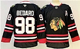 Men's Chicago Blackhawks #98 Connor Bedard Black With A Patch Stitched Hockey Jersey,baseball caps,new era cap wholesale,wholesale hats