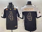 Men's Dallas Cowboys #4 Dak Prescott Black Gold 2025 F.U.S.E. With 5x Super Bowl Champions & Established In 1960 Patch Vapor Limited Stitched Jersey1,baseball caps,new era cap wholesale,wholesale hats