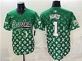 Men's Philadelphia Eagles #1 Jalen Hurts Green With Patch Limited Stitched Baseball Jersey,baseball caps,new era cap wholesale,wholesale hats