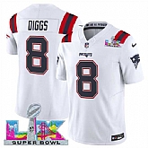 Men's New England Patriots #8 Stefon Diggs White 2025 F.U.S.E. Super Bowl LX Patch Vapor Limited Stitched Jersey,baseball caps,new era cap wholesale,wholesale hats